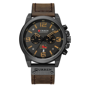 Relógio Masculino CURREN de Luxo Top Waterproof - Esportivo com Cronógrafo, Quartz, Couro Legítimo Militar