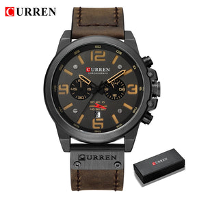 Relógio Masculino CURREN de Luxo Top Waterproof - Esportivo com Cronógrafo, Quartz, Couro Legítimo Militar