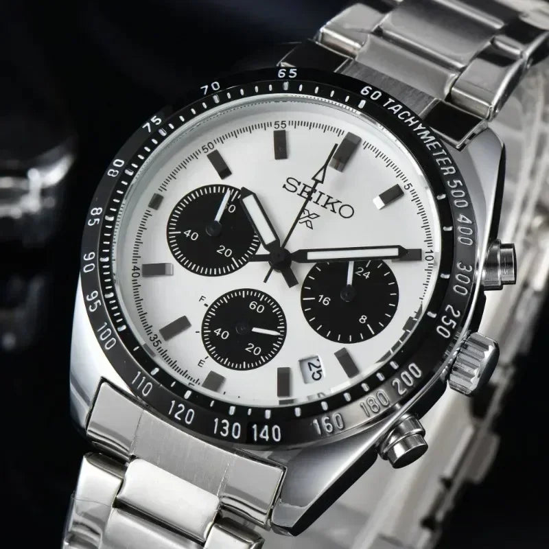 Relógio de Luxo SEIKO Panda Series - Quartzo Original, Três Ponteiros, Calendário, à Prova d'Água, Aço Inoxidável, Modelo Masculino SSC813P1